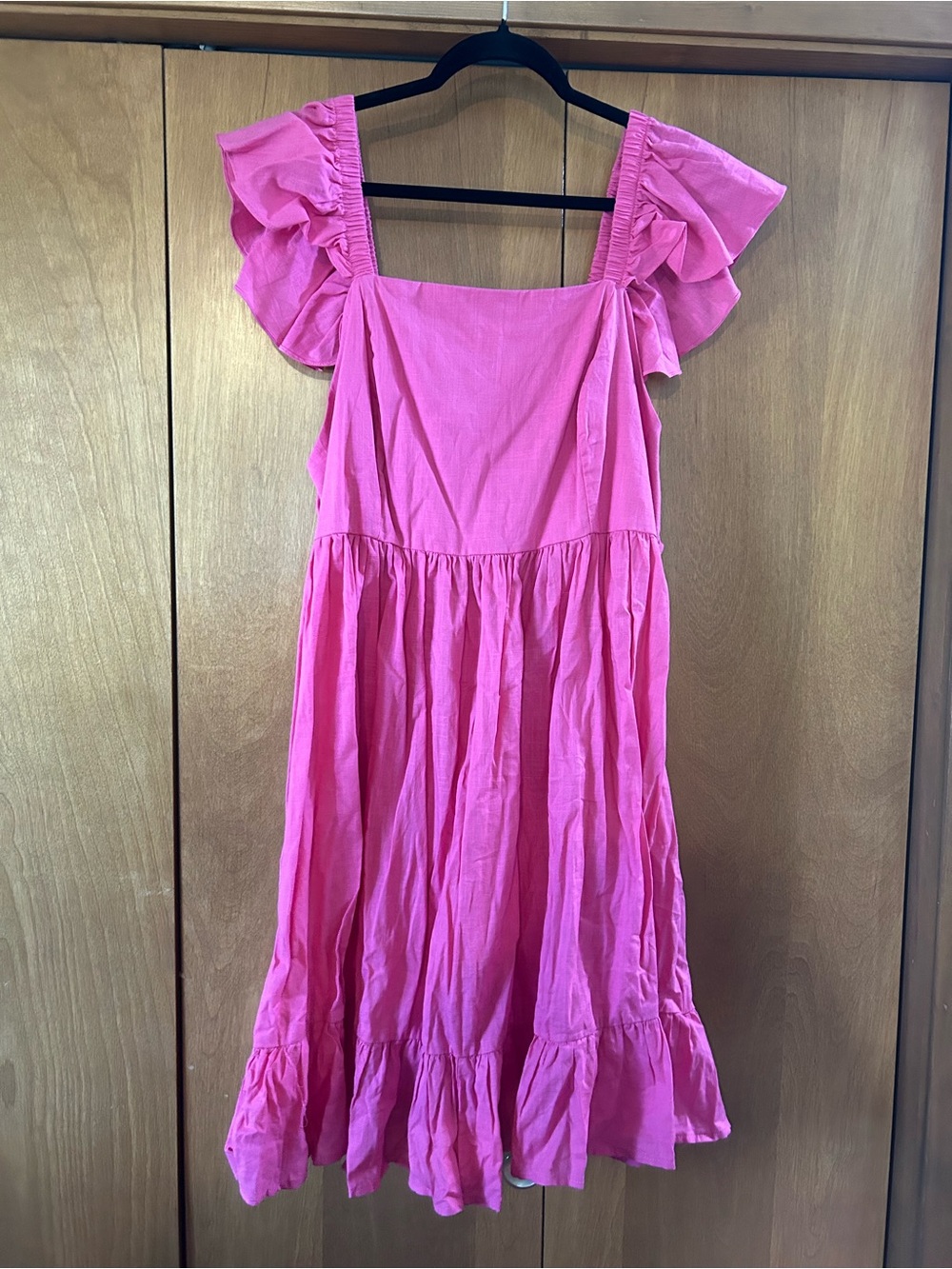 SHEIN Hot Pink Ruffle Sleeve Midi Dress